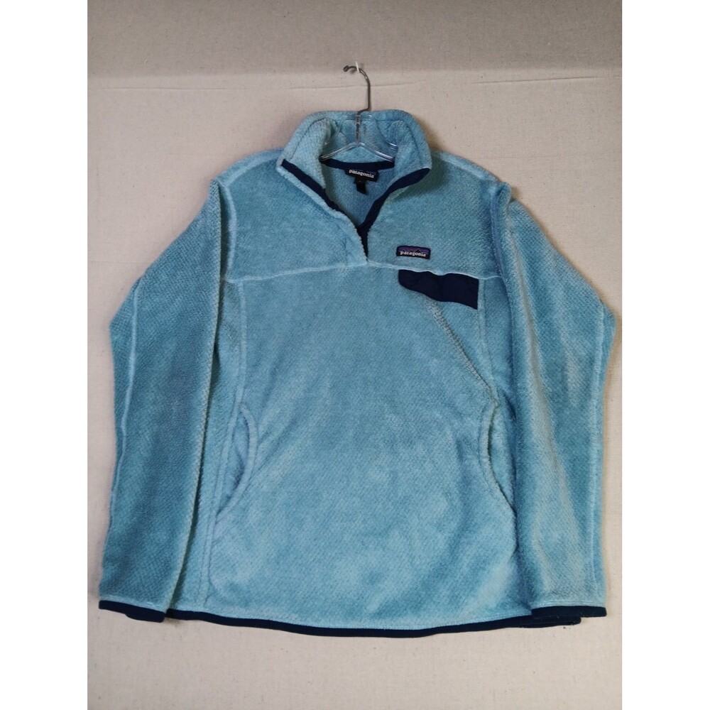 Patagonia Re-Tool Snap-T Fleece Pullover Women's Large Light Blue Pockets EUC